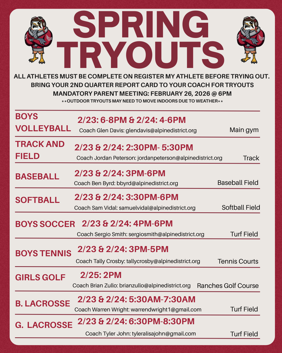 Spring Tryouts!! - Cedar Valley High School