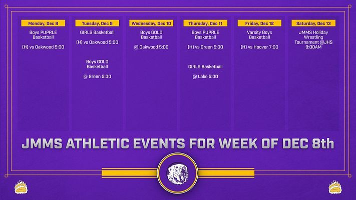 JMMS Athletics Week At A Glance
