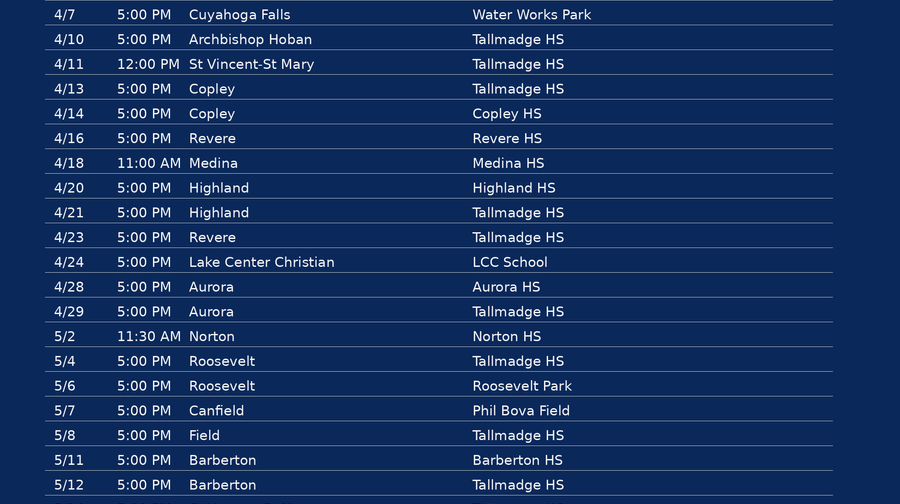 Boys JV Baseball Schedule