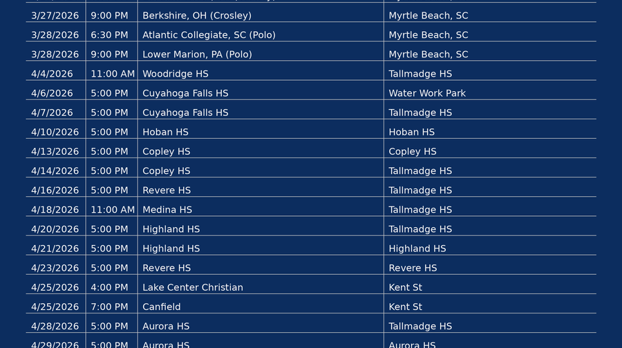 Boys Varsity Baseball Schedule 